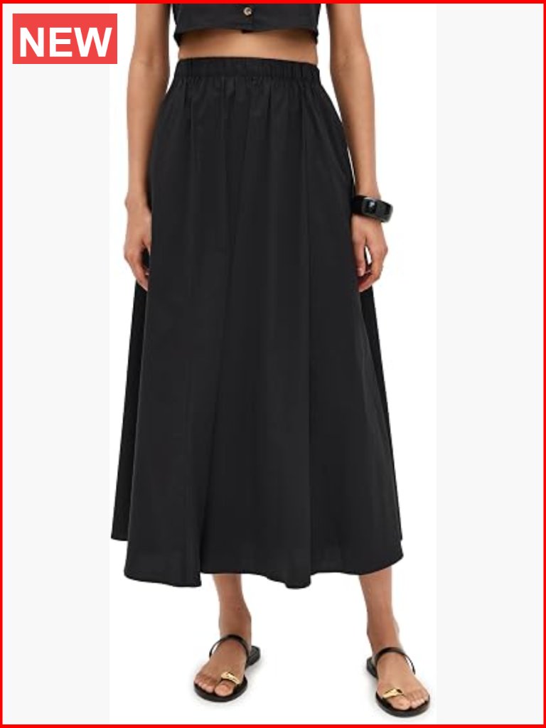 Poplin Midi Skirt With Pockets - High Rise, Wear To Work